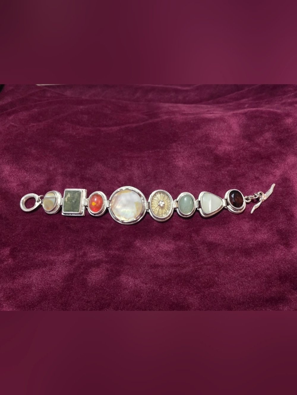 Vintage Multi-Stone Silver Link Bracelet Possibly Sterling Statement Piece